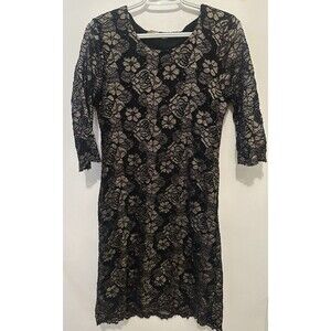 Carla Conti Dress Large Mesh Embroidered Black/Gold Lined Y2K Festive Cocktail